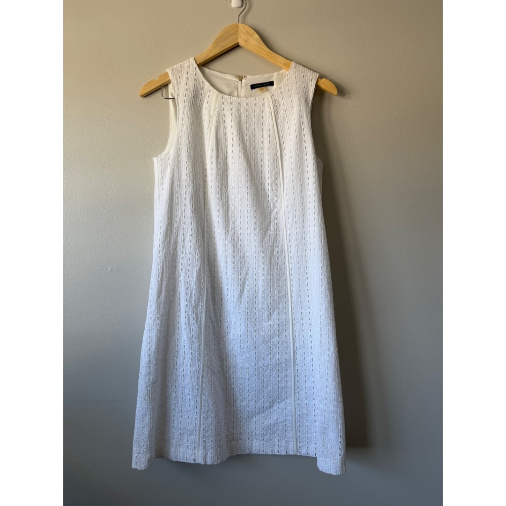Tommy Hilfiger Womens White Eyelet Sleeveless Shift Dress Size 6 Round Neck Zip